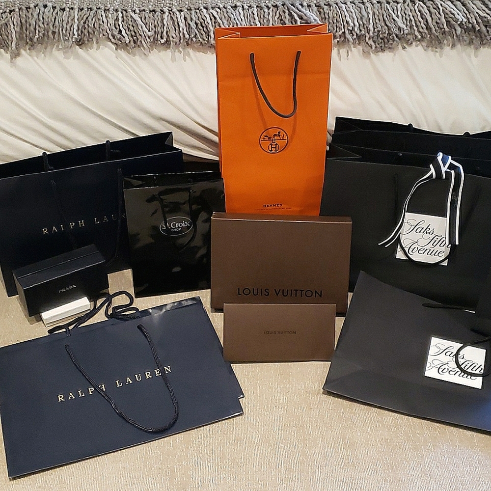 Set of 10 Luxury bags & boxes Louis Vuitton, HERMES, Saks Fifth, Ralph Lauren